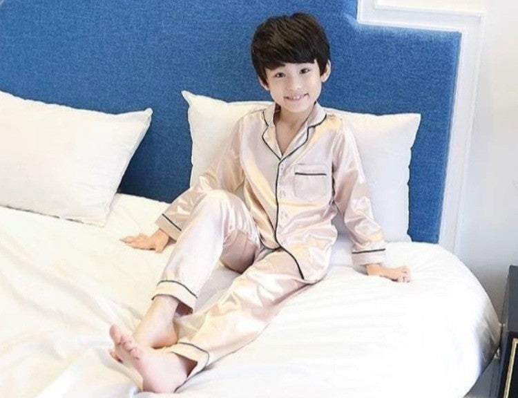 Kids Ice Silk Sleepwear Summer Short Sleeve Homewear Set for Boys Girls Thin Lightweight Baby Air Conditioning Clothing