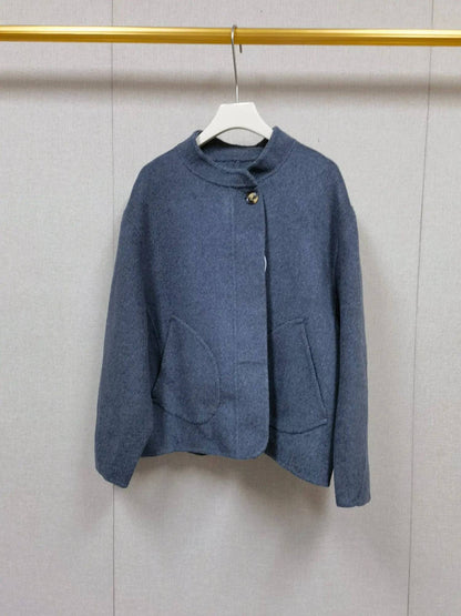 2025 Autumn Winter Fashion Women 3 Colors Single Breasted Stand Collar Coat Lady Double Sided Woolen Jacket