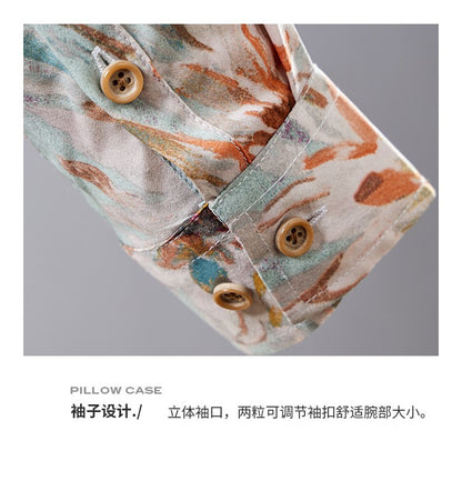 QJ CINGA Brand Men Leopard Print Long-sleeved Shirt, White Single-breasted Button-down Collar Printed Shirts, Asian Size M-6XL