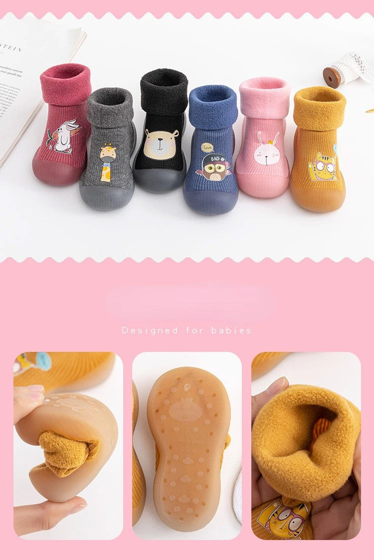 Autumn and Winter Toddler Shoes and Sock Baby Thickened Velvet Warm High Tube Boys and Girls Soft Bottom Indoor Children's Socks