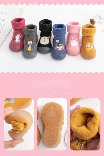 Autumn and Winter Toddler Shoes and Sock Baby Thickened Velvet Warm High Tube Boys and Girls Soft Bottom Indoor Children's Socks