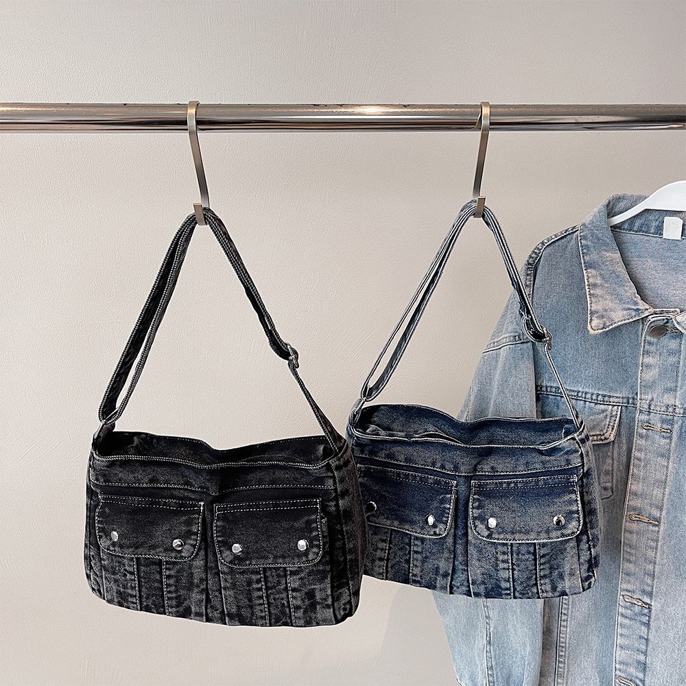 Vintage Washed Canvas Fashionable Bag, Women's Crossbody Bag, Large Capacity Commuting Casual Denim Shoulder Bag