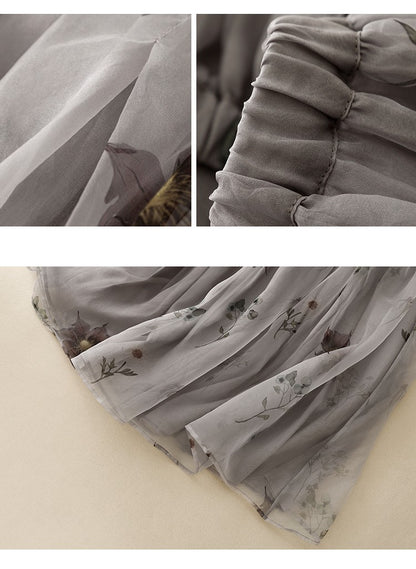 Retro Cotton Linen Double Layer High Waist Printed Skirt A-Line Summer Faionable Drifting Large Size Women's Skirts