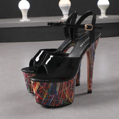 17CM Summer Shoes Women luxury Sandals Platform Ladies Shoes Stripper Womens High Heels Geometric Fluorescent Night light Heels