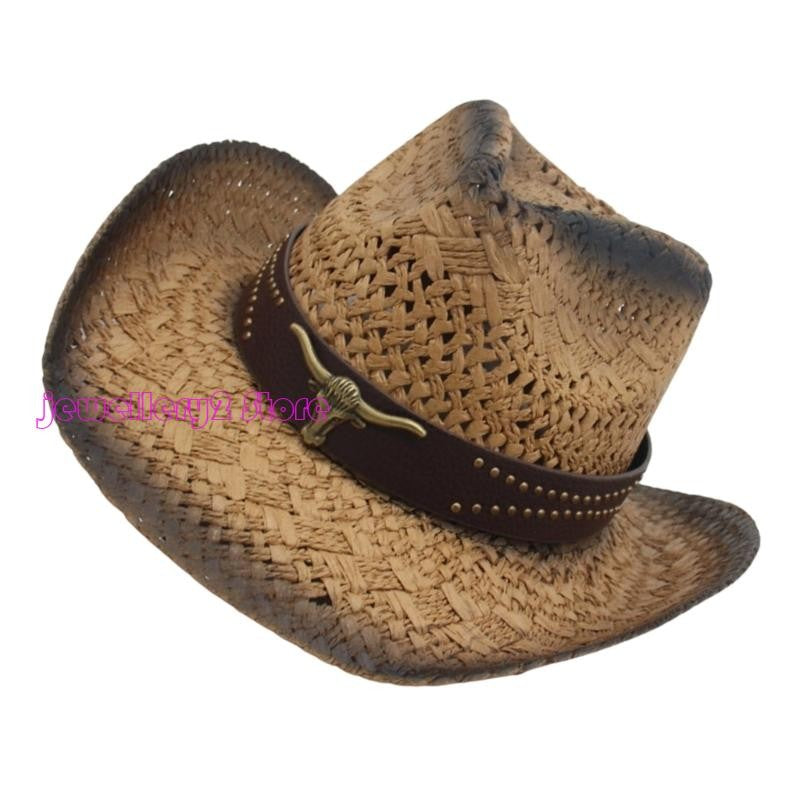 C9GF Straw Cowboy Hats With Wide Brims Cap For Adults Children And Outdoor Event