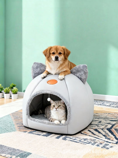 Cama Semiconcha para Pets Mais Vendida - Casinha Quente e Aconchegante para Gatos e Cães Pequenos Durante Todas as Estações