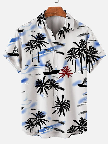 Summer Men's Shirt Coconut Tree 3D Print Casual Short Sleeve Lapel Tops Beach Casual Hawaiian Shirt Men Oversized Shirts For Men