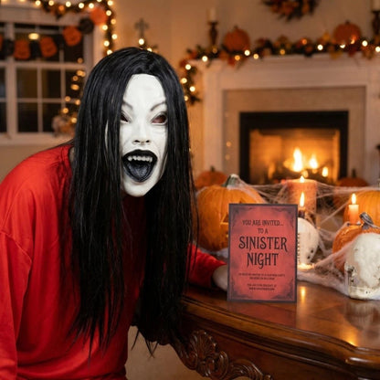 Latex Mask Scary Woman Masks Realistic Long Hair Party Cosplay Costume Ghostface Design Black Lips Creepier Headgear