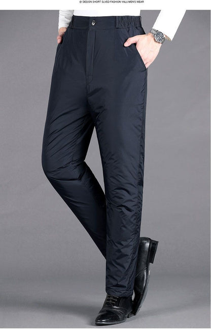 Calça Masculina Grossa de Inverno Corta-vento Quente Reta Acolchoada Algodão Elástico Forrada de Lã para Uso Externo