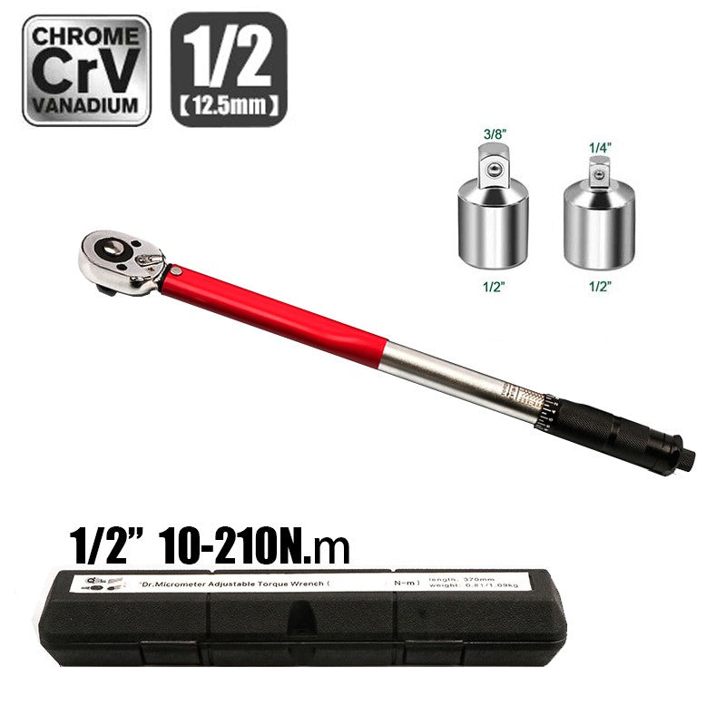 Chave de Torque 10-210N.m 1/2" com Catraca Reversível de Precisão Profissional para Bicicleta, Moto e Automóveis