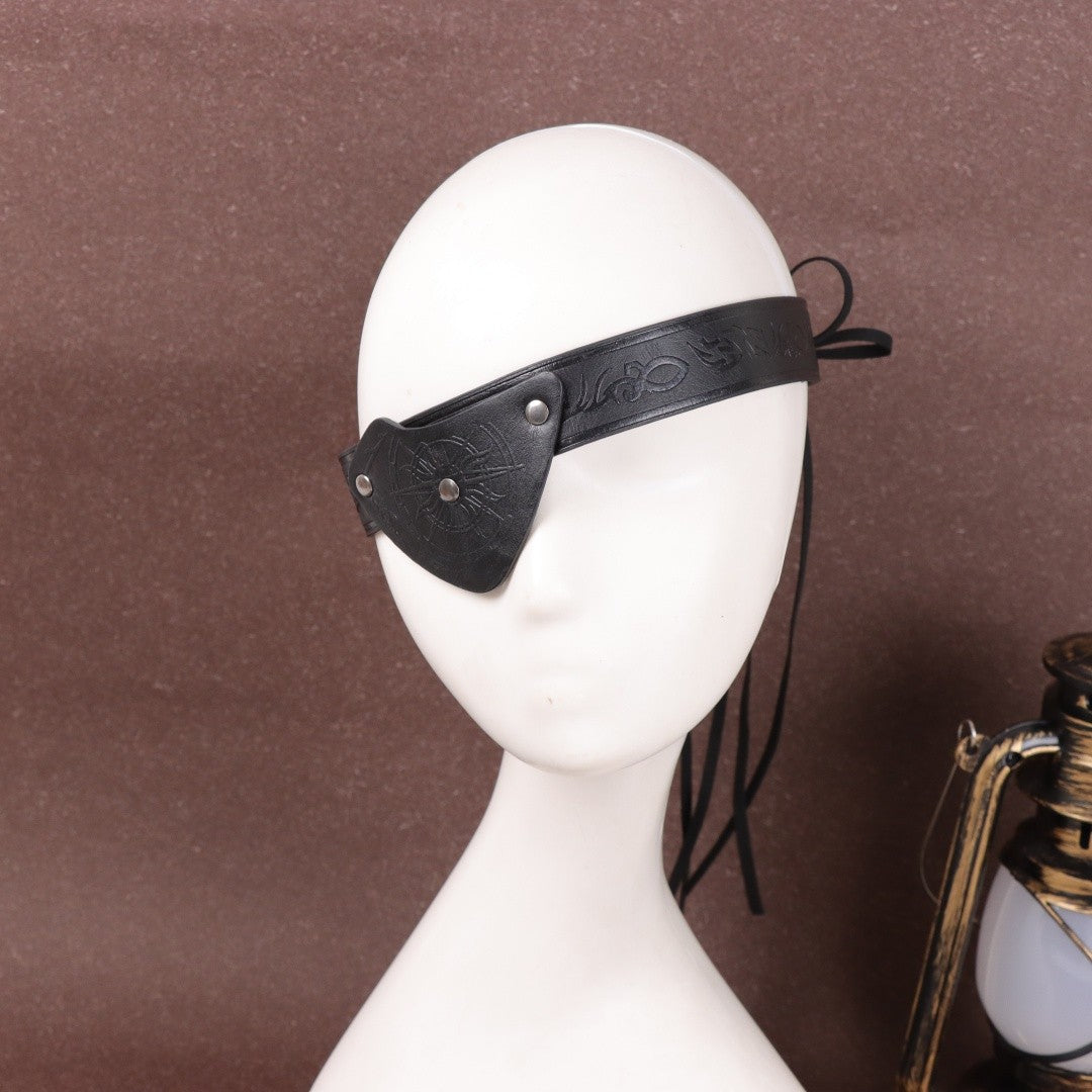 Medieval Embossed Pirate Eye Patch, Vintage Faux Leather Eye Mask Viking Accessories, Renaissance Eye Cover Cosplay