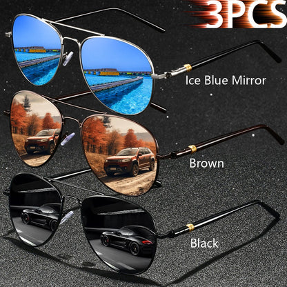 3 PCS Fashion Vintage Square Metal Frame Sunglasses Men Women Fishing Driving Luxury Brand Designer Sun Glasses  Eyewear UV400