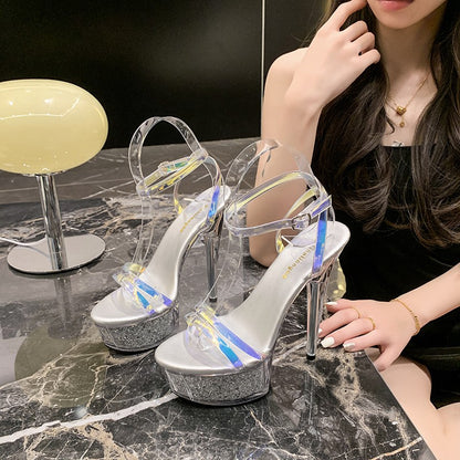New 2024 Summer Fashion Sandals Sexy Open Toe 15CM High Heels Party Dress Wedding Nightclub Women Shoes Platform Stripper Heels