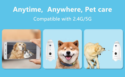 Câmera Inteligente 1080p Pequena para Cães com Dispensador de Petiscos, Visão 180°, Câmera para Cães com Arremesso de Petiscos com App para Celular, Áudio Bidirecional Android e iOS
