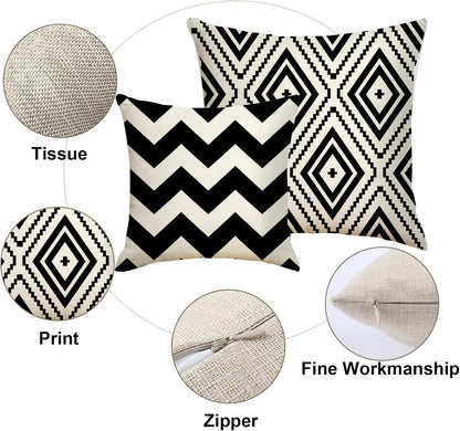 Black Beige Throw Pillows Covers Geometric Linen Wave Cushion Covers for Sofa Outdoor Patio