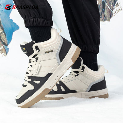 Baasploa Men Winter Sneakers Casual Skateboard Shoes for Men Comfort Plush Warm Cotton Shoes Non-Slip Outdoor Male Sneakers