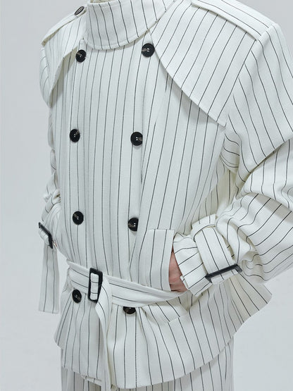 LUZHEN Fashion Stripe Printed Stand Neck Double Breasted Male Coat 2025 Autumn New Handsome Straight Casual Trousers Men JY4780