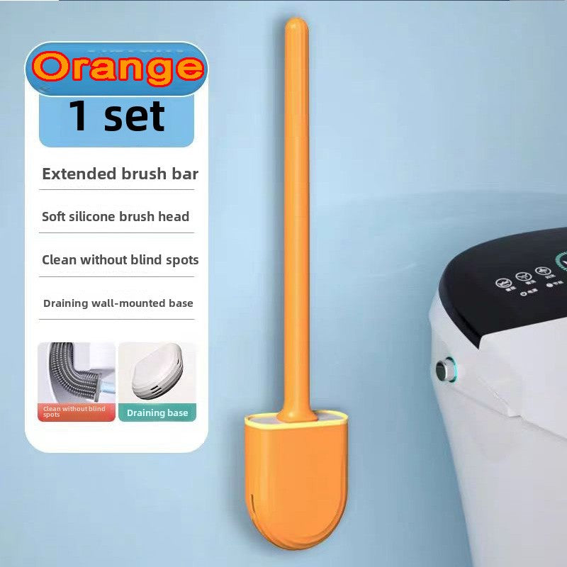 Wall-Mounted Silicone Toilet Brush Set-Easy-Install, Long-Handle,No Dead Corners,Efficient Cleaning,Portable Design with Holder