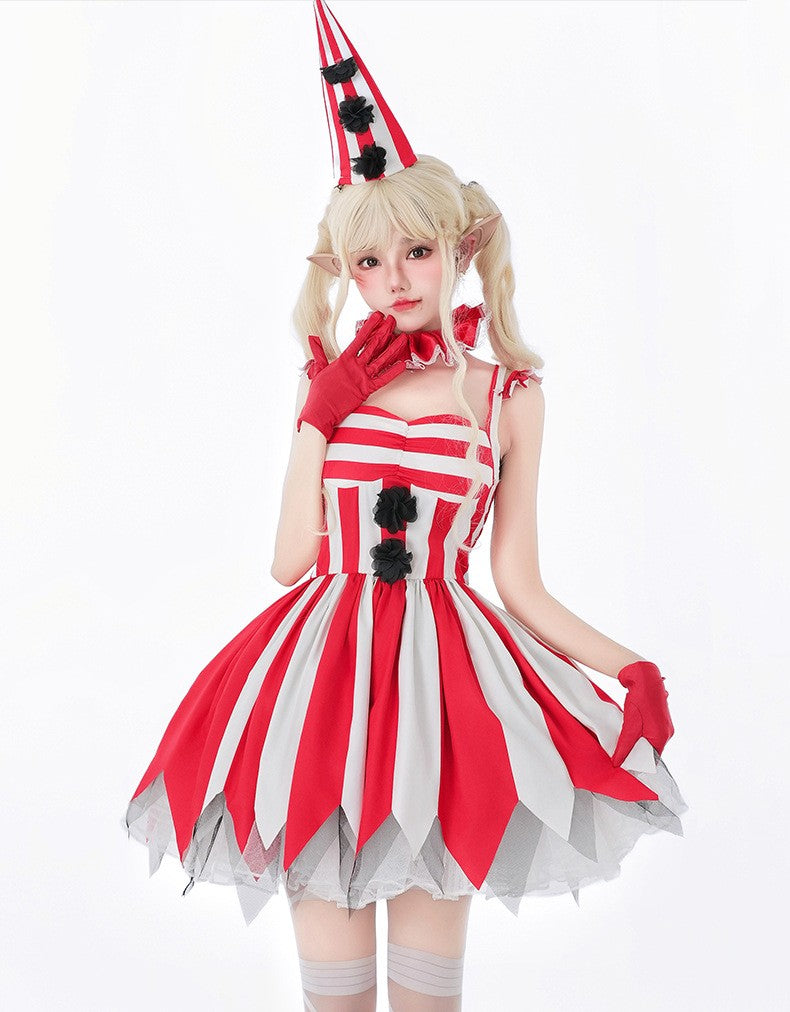 Halloween Cosplay Dress Red Horror Circus Soul Return Doll Costume Gothic Spooky Ladies Fancy Outfit for Party Role Play Dress