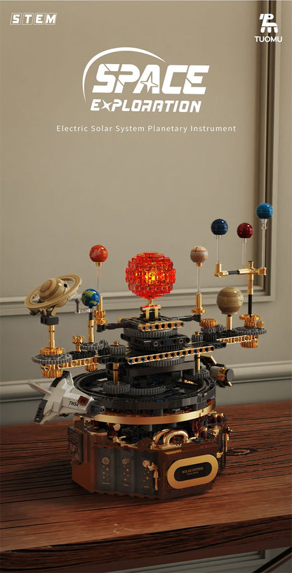 Modelo de sistema solar elétrico Blocos de montar Exploração espacial Equipamento de aprendizado Brinquedo montável rotativo presente para criança estudante