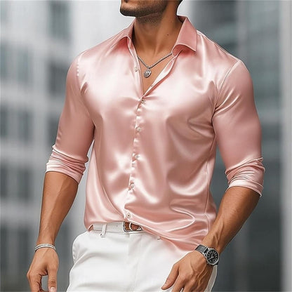 Fashionable men's long sleeved shirt with slim fit collar button casual party plus men's shirt