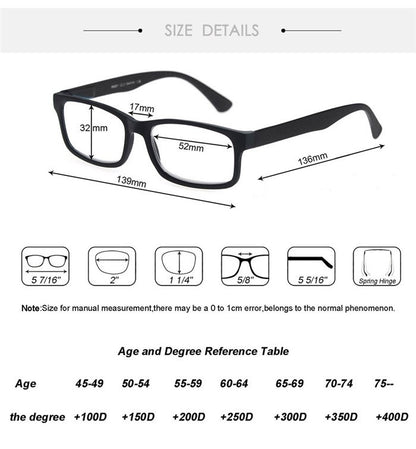 MODFANS Óculos de Leitura Masculino Feminino Retangular Clássico Leitores Eeyeglasses Armação Flexível Dobradiça de Mola com Dioptria +1.0 a +4.0