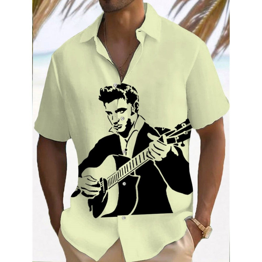 Music Men's Casual Shirt Rock Band 3d Print Guitar Hawaiian Shirt Men Summer Casual Short Sleeved Breathable Shirt Men Clothing