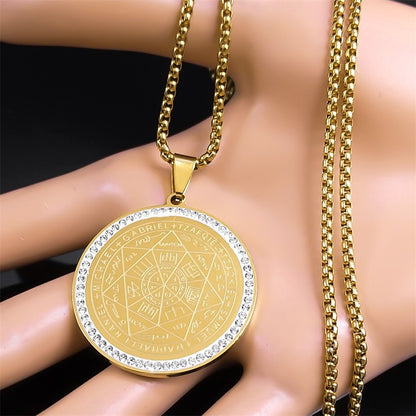 Colar de Anjo Medalha Sete Arcanjos para Mulheres Homens Aço Inoxidável Selo de Salomão Proteção Corrente Joias colar NZZZ504S02