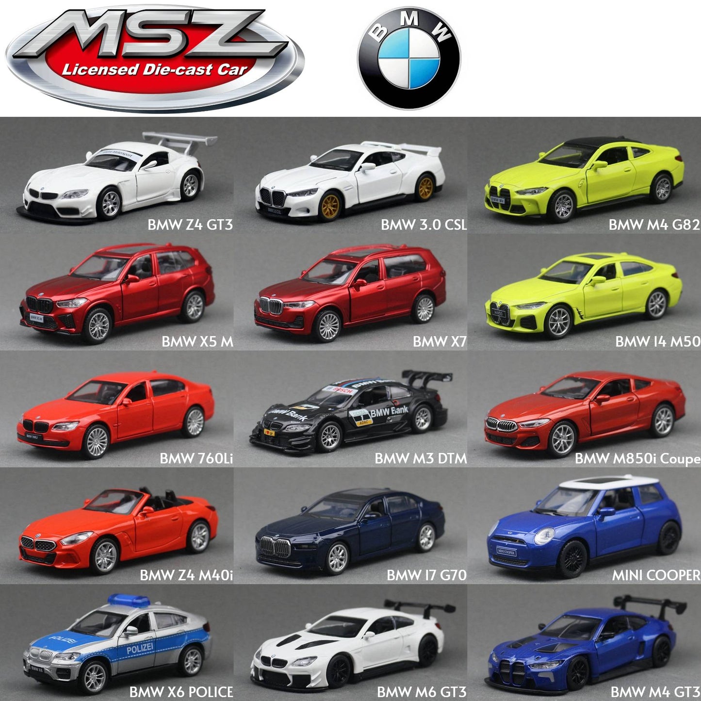 MSZ 1/43 BMW M3 M4 X6 X7 Mini Cooper SUV Carro Esportivo de Corrida Brinquedo Modelo Diecast Metal Miniatura Coleção de Fricção Presente Infantil