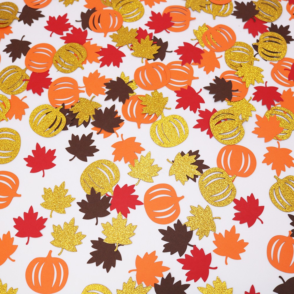 100Pcs Autumn Pumpkin Maple Leaf Table Confetti, Thanksgiving Halloween Baby Shower, Wedding Party Table Decorations