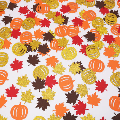 100Pcs Autumn Pumpkin Maple Leaf Table Confetti, Thanksgiving Halloween Baby Shower, Wedding Party Table Decorations