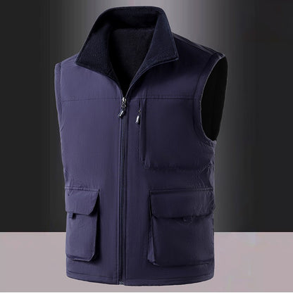 Colete de Pesca Masculino de Veludo Outono e Primavera Novo, Casaco de Veludo para Homem, Colete de Trabalho Solto e Moderno com Vários Bolsos para Homens de Meia-Idade