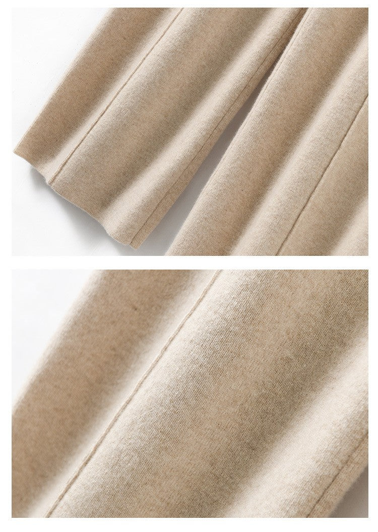 Women's High waisted warm knit wide leg straight leg pants for women, solid color loose wide leg pants