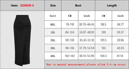 New French High-Waist Retro Knitted Ruched High-Slit Midi Skirt Black Versatile Slim Plus Size Female Clothing Elegant Party