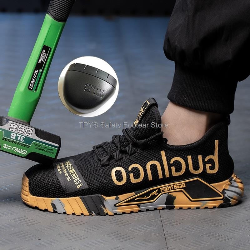 Sapatos de Segurança Leves com Biqueira de Aço Masculinos Antiperfuração Sapatos de Trabalho Masculinos Respiráveis Sapatos Industriais Botas de Segurança de Trabalho Indestrutíveis