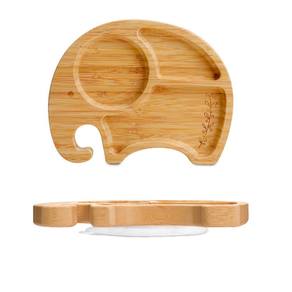 Wooden Baby Feeding Bowl Cartoon Elephant Clouds Bamboo Kids Feeding Dinnerware With Silicone Suction Cup Anti-hot Tableware