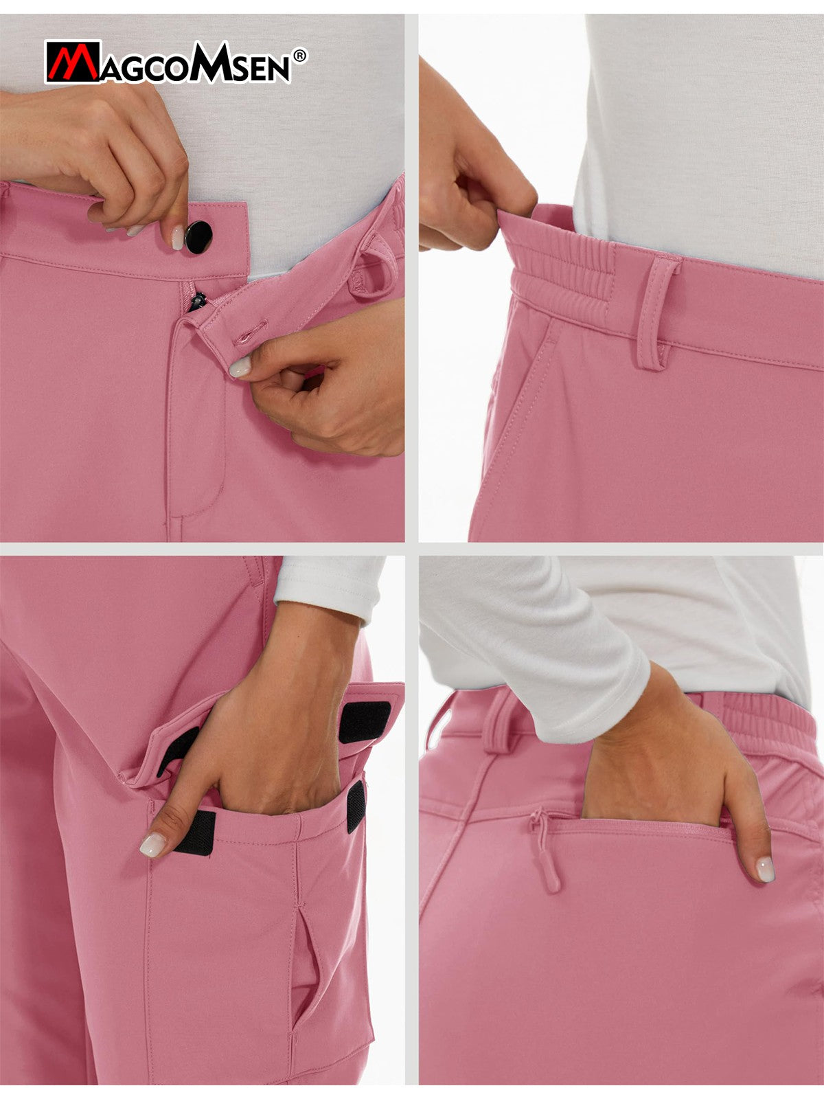 MAGCOMSEN Women's Softshell Pants Fleece Lined Winter Hiking  Ladies Pants Snow Ski Trousers Waterproof Ripstop Warm Cargo Pants