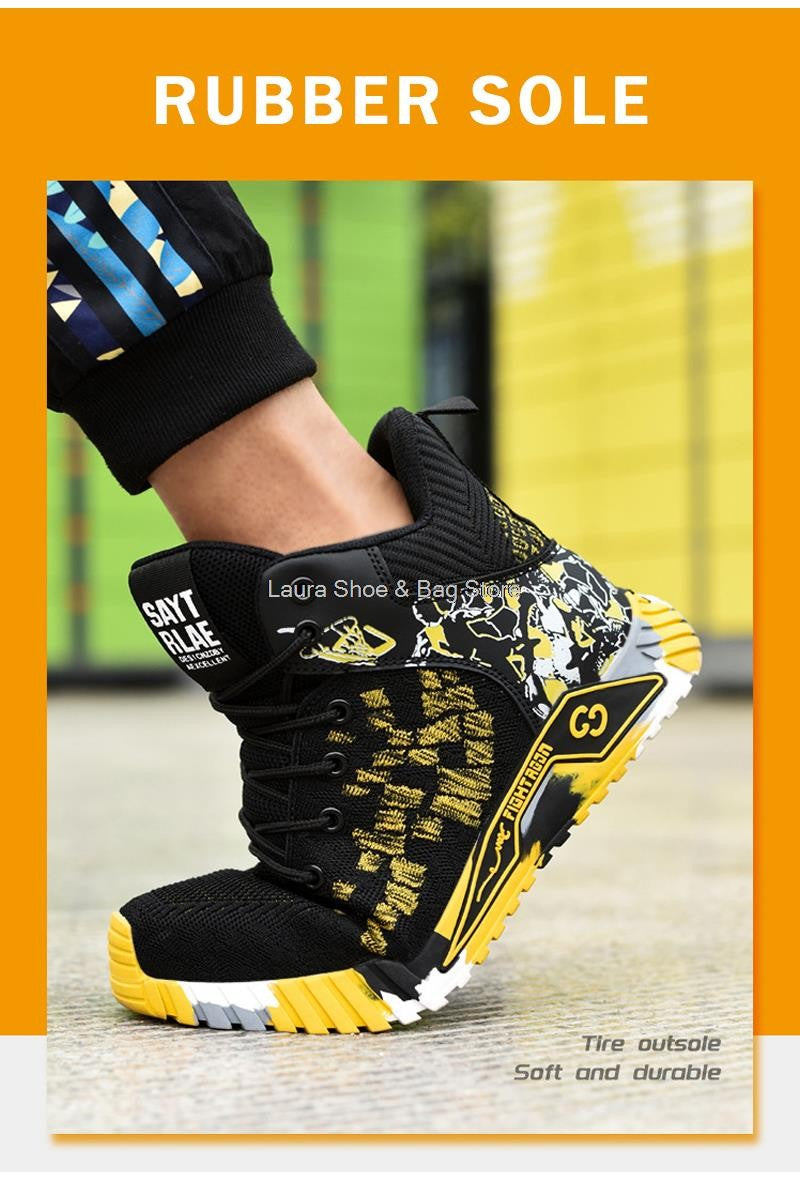 Botas de segurança de cano alto masculinas, bico de aço, sapatos de trabalho masculinos e femininos, botas de segurança anti-impacto, indestrutíveis, respiráveis