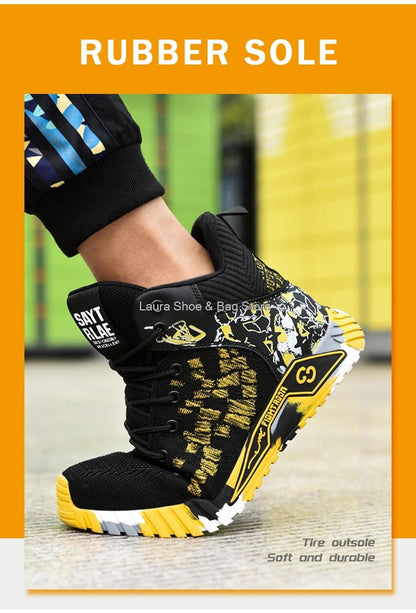 Botas de segurança de cano alto masculinas, bico de aço, sapatos de trabalho masculinos e femininos, botas de segurança anti-impacto, indestrutíveis, respiráveis