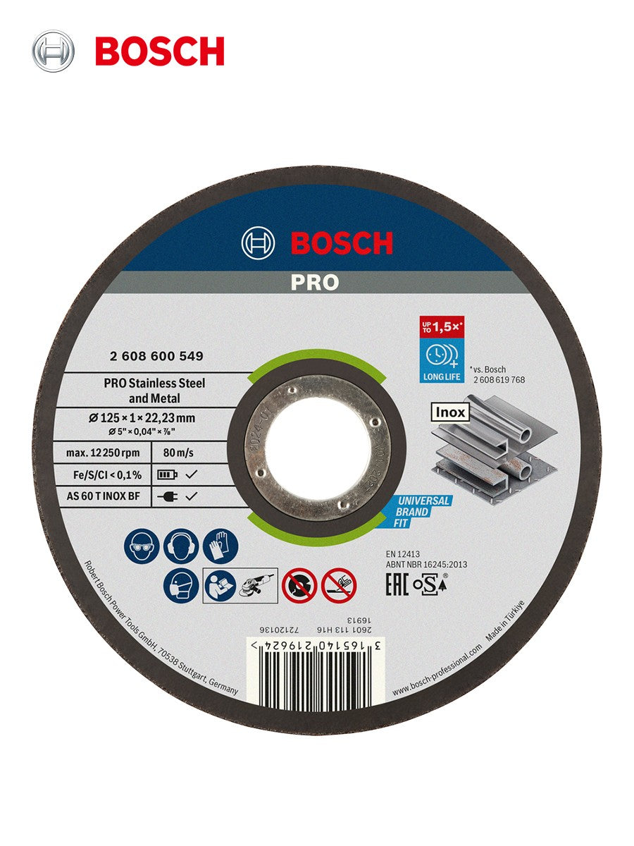 Disco de Corte Bosch 125mm Rebolo Esmerilhadeira Acessórios Ferramenta Rotativa Inox e Metal