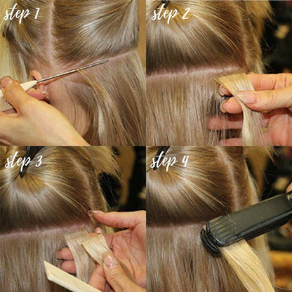 Fita de Cabelo Sintético para Mega Hair, 10 Peças, 50cm, Liso Longo, Trama Invisível, Alongamento Sem Emendas com Fita Invisível