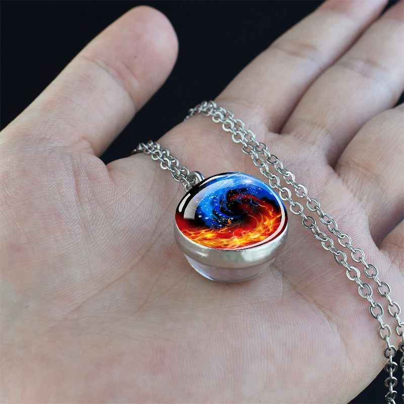 Colares Aurora Yin Yang Fênix de Gelo e Fogo Pingente de Bola de Vidro Dupla Face Colar de Correntes da Moda Joias Legais Feminino Masculino