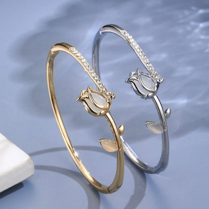 Pulseira de Tulipa de Opala Requintada com Zircônia para Mulheres Acessório Diário Personalizado da Moda Joias para Festas Presentes de Aniversário