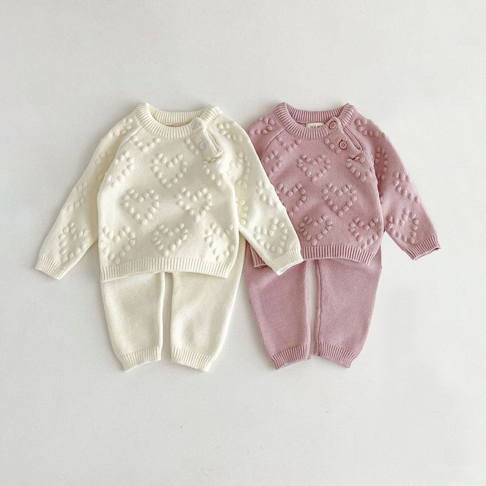 2Pcs Baby Girl Knitted Clothes Autumn Long Sleeve Sweater + Pant Toddler Boy Clothes Suit