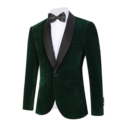 ?Velvet Elegance?Men's Single-Breasted Blazer | Long Sleeve Formal Jacket for Weddings, Business & Events