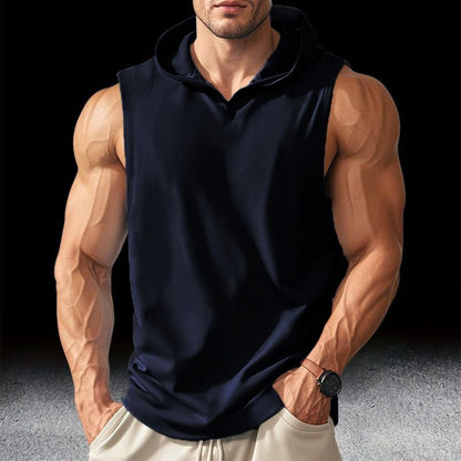 2025 Summer Men's Basketball Running Training Hooded Sleeveless Fitness Top Fashionable Loose Quick drying Sports Tank Top