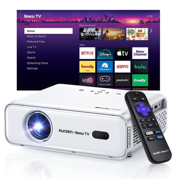 Roku TV Smart Projector with Wifi and Bluetooth, Roku Streaming Experience Builtin, 1080P FHD, Dolby Audio, Auto Focus amp Keyst