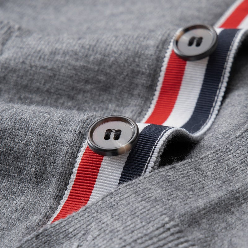 High end brand knitted cardigan men's spring and autumn new classic stripe trend Korean casual side slit V-neck sweater coat