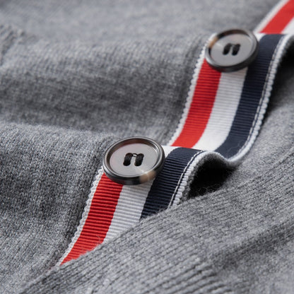 High end brand knitted cardigan men's spring and autumn new classic stripe trend Korean casual side slit V-neck sweater coat