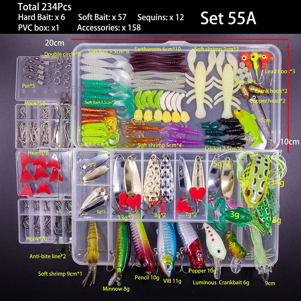 FFLYBG Novo Conjunto Misto de Iscas Artificiais Kit de Iscas Macias e Duras Minnow Jig de Metal Colher Acessórios de Pesca com Caixa Para Baixo Pique Crank